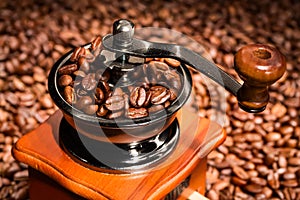 Coffee beans in a coffee-mill.