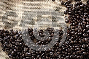 Coffee beans on a coffee sack