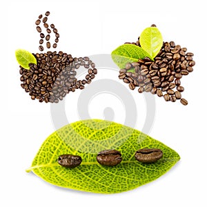 Coffee Beans collage isolated on white bacground photo