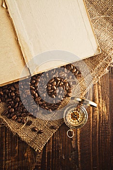 Coffee beans and compass