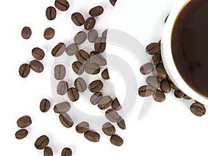 Coffee beans and cup