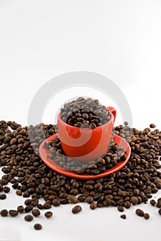 Coffee beans and cup