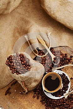 Coffee beans and cup