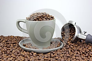 Coffee beans cup and saucer