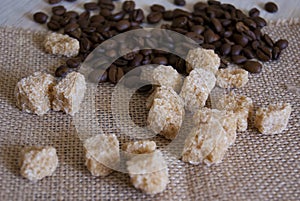 Coffee beans and demerara sugar