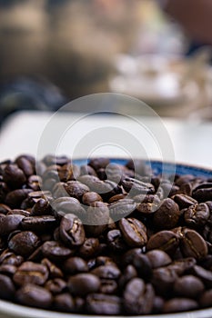 Coffee beans on dish in cafe restaurant