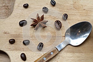 Coffee beans and dry flower cinnamon