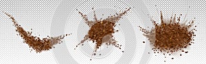 Coffee beans explosion, ground arabica powder