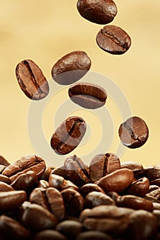 Coffee beans falling