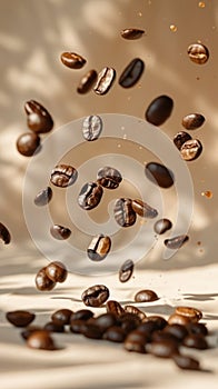 Coffee Beans Falling in the Air