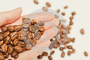 Coffee beans in farmers hand