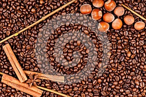 Coffee beans and filberts
