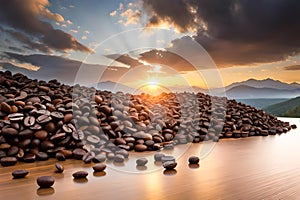 Coffee beans on flat surface made with Generative AI