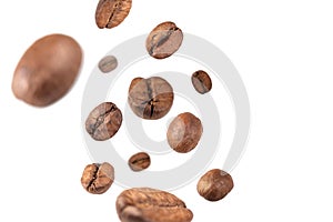 Coffee beans in flight on