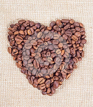 Coffee beans in the form of heart