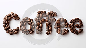 Roasted coffee beans creating the word coffee