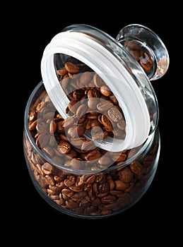 Coffee beans in a glass jar