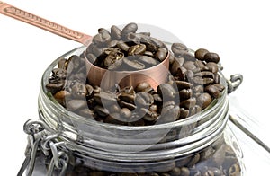 Coffee beans in a glass jar