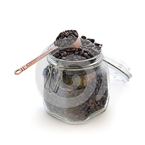 Coffee beans in a glass jar