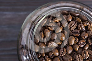 Coffee beans in a glass jar