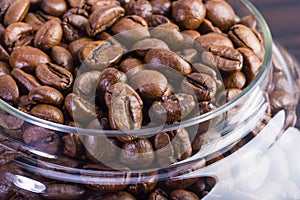 Coffee beans in a glass jar