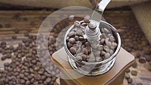 coffee beans in grinder