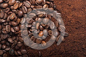Coffee beans with ground coffee