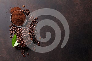 Coffee beans and ground powder