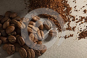 Coffee Beans and Grounds Close Up macro