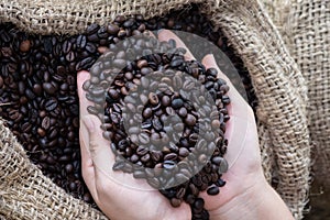 Coffee beans in hands