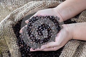 Coffee beans in hands