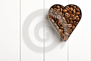 Coffee beans in heart form