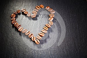 Coffee beans in heart shape