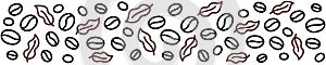 Coffee beans horizontal background. Coffea plant pattern. Floral ornament. Editable outline stroke. Vector line.