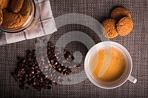 Coffee beans, hot coffee and cookies ... good combination