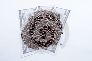 Coffee Beans on Hundred Dollar Bills