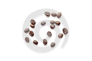 Coffee beans isolated on white background. Close-up