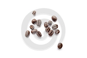 Coffee beans isolated on white background. Close-up