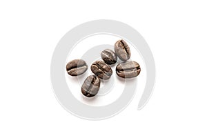 Coffee beans isolated on white background. Close-up