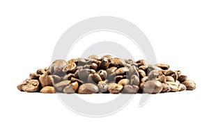 Coffee beans isolated on white background. Close up coffee beans isolated over white with clipping path. Freshly roasted dark