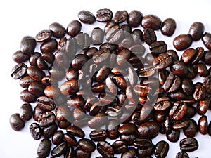 Coffee beans isolated white background, coffee seed