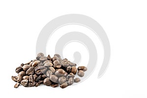 Coffee beans isolated white background with empty space for text