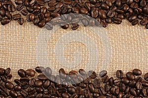 Coffee beans on jute sack
