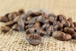 Coffee beans on a jute telo photo