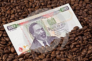 Coffee beans and Kenya banknote