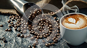 The coffee beans and latte.AI generated image photo