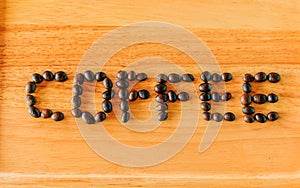 Coffee beans are literally `coffee` on a wooden floor.