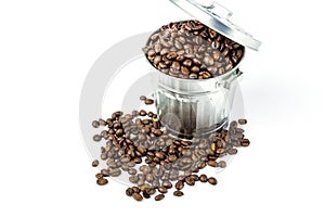 Coffee beans in metal box