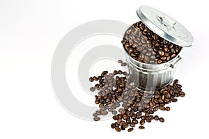 Coffee beans in metal box