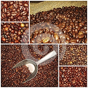 Coffee beans mixtures collage